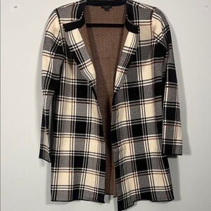 Ann Taylor Women's Black Cream & Tan Plaid Longer Blazer Jacket Size Small